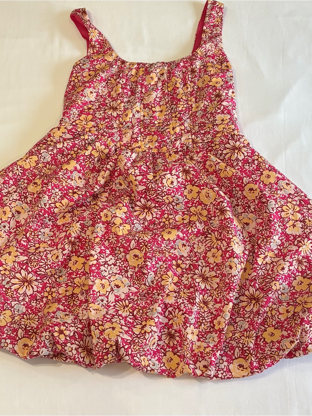 Band of the Free Floral Smocked Bubble Hem Mini Dress Pink Yellow Size L Boho
